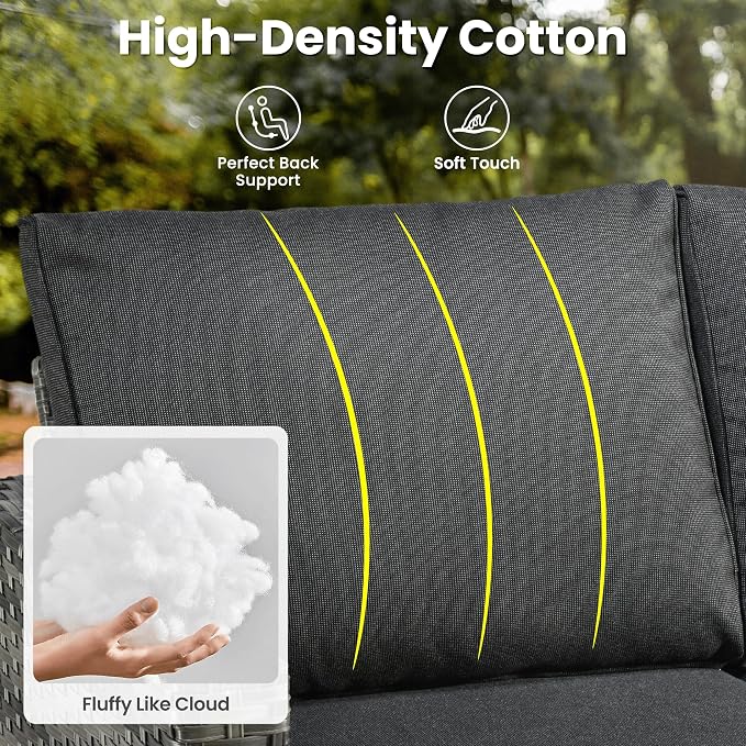 ovios 6 Pieces Patio Furniture Set, Outdoor Wicker Rattan Sofa Couch with Loveseat, Chairs, Comfy Cushions, Conversation Sets for Porch Deck Garden, Black