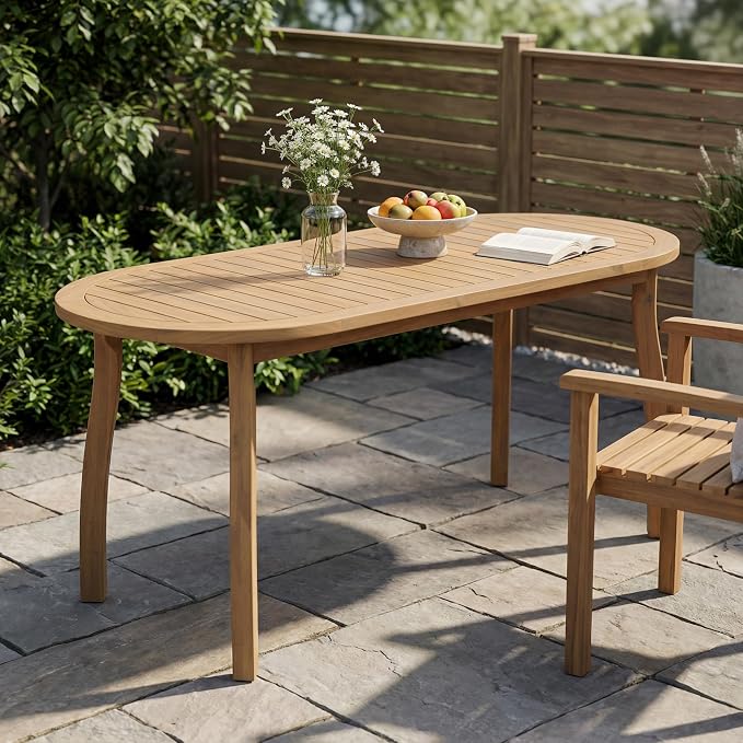 Christopher Knight Home Cascade 70" Outdoor Oval Dining Table, Acacia Wood Patio Dining Table for 4-6 People, Solid Wood Outdoor Table for Patio Deck Garden Backyard Dining, Light Teak