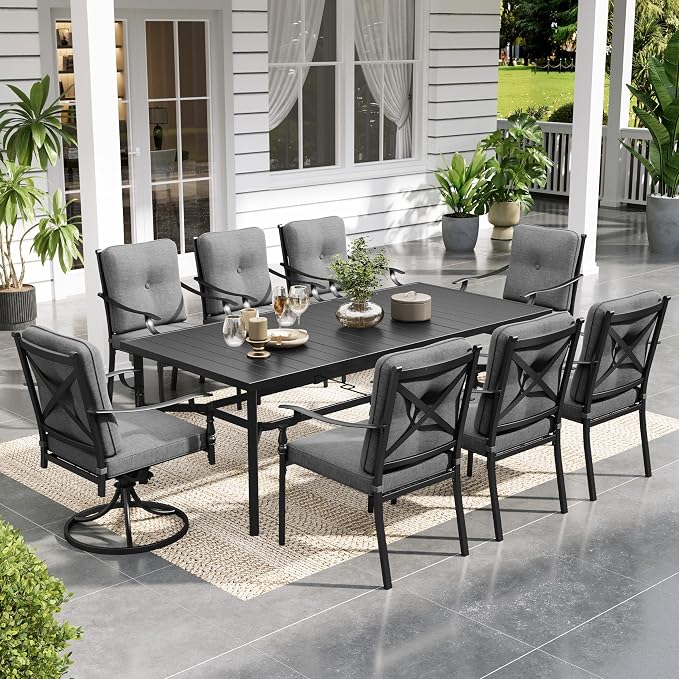 Sophia & William 9pc Outdoor Dining Set,Cushions Heavy Duty Steel Frame | 3.2"Premium Cushions,weather resistant, rainproof, UV resistant, and easy to clean