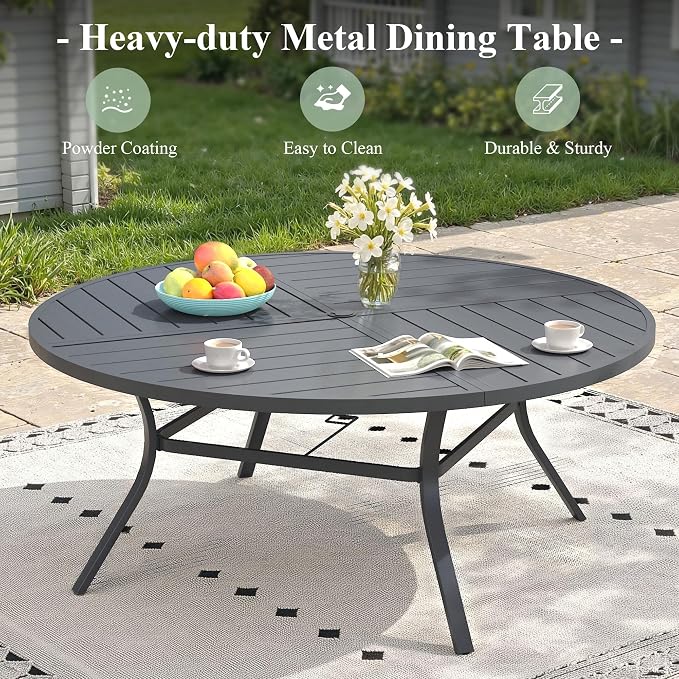11 Pieces Outdoor Dining Set, Stackable Textilene Paito Chairs & 63.1" Round Dining Table with Umbrella Hole, Patio Dining Set for Backyard, Deck, Garden, Grey & Dark Grey