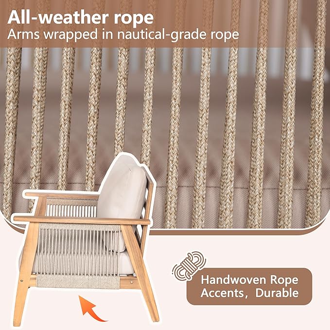 Christopher Knight Home Lorna 4-Seater Patio Furniture Set with Removable Cushion, 4 Piece Outdoor Acacia Wood Conversation Set, Sold Wood Outdoor Sectional Sofa Set with Coffee Table, Teak+Beige