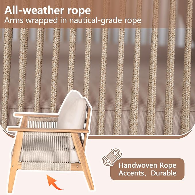Outdoor 4pc Acacia Wood and Rope Sectional Patio Corner Set