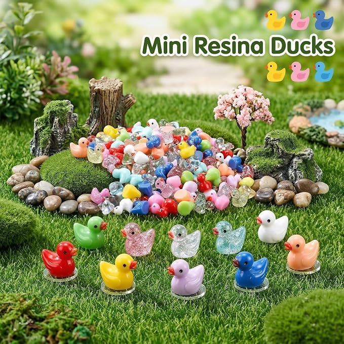 255 Pcs Mini Ducks Tiny Resin Ducks Glitter Little Animals Figurines Bulk for Micro Landscape Aquarium Ornaments Kit Dollhouse Decor Crafts Garden Accessories