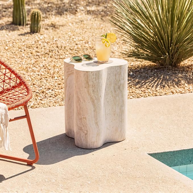 Christopher Knight Home Yayce 18.11" H Indoor Outdoor Accent Side Table, Patio Decorative End Table, Cloud-Shaped Lightweight Concrete Garden Stool for Patio Balcony & Garden Decor, Light Beige