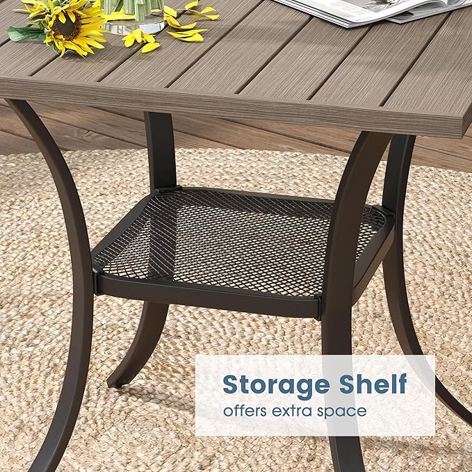DIFY 3 Piece Outdoor Dining Set for 2, Patio Furniture Set with Padded Textilene Swivel Patio Chairs and 27.6" Small Square Metal Dining Table, Sandshell Fabric & Grey Wood-Like Tabletop