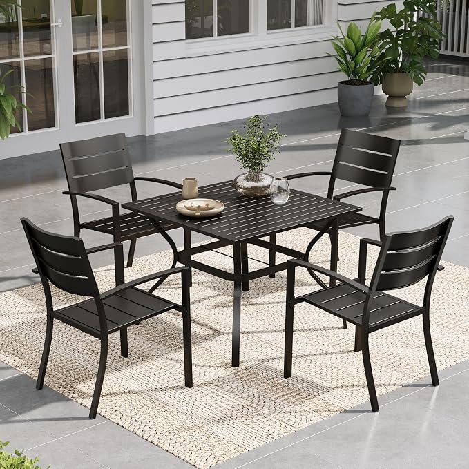 Sophia & William Metal Patio Outdoor Table and Chairs 5 Piece Dining Set - 37" Square Bistro Table and 4 Backyard Garden Chairs, Table with 1.57" Umbrella Hole