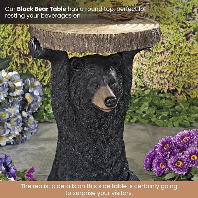 Bits and Pieces - Decorative Bear Accent Table - Realistic Bear Table - Indoor or Outdoor Resin Sculpture Patio Side Table - 20.5” x 13” x 14”