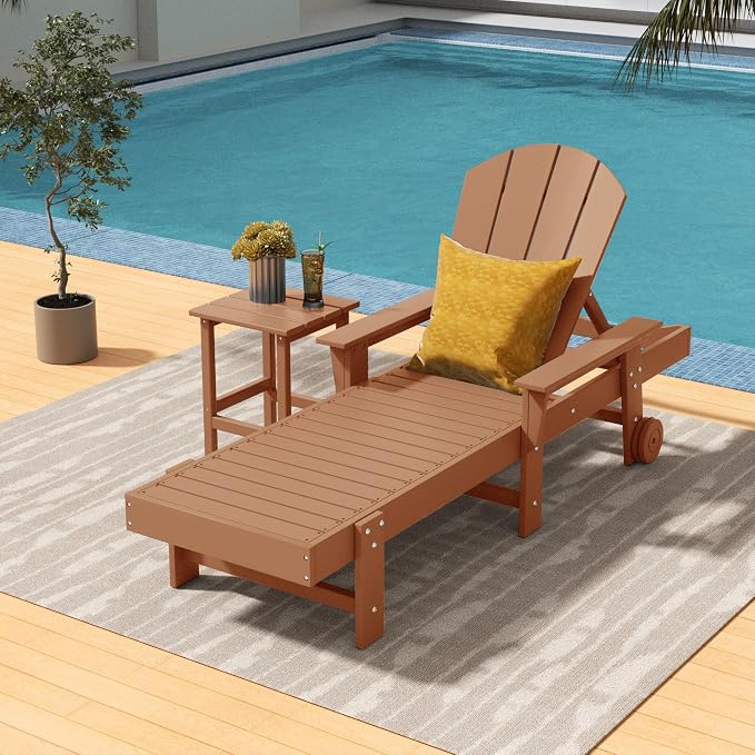 Costaelm Square Outdoor Side Tables, Adirondack Patio Tables for Outside, HDPE Patio End Table Weather Resistant, Balcony Table for Pool, Seaside, Backyard, Porch, Indoor Companion, Teak
