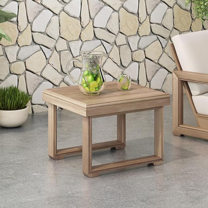Outdoor Square Side Table with Acacia Wood Frame, Brown
