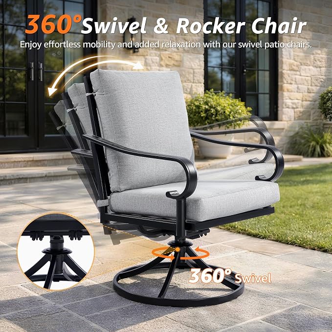 NATURAL EXPRESSIONS 5-Piece Patio Dining Set, 38" Round Table with 4 Swivel Rocking Chairs, Heavy-Duty 350lb, All-Weather Furniture