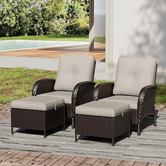 Joyside Wicker Patio Chairs, 4 Piece Rattan Outdoor Furniture with Thickened Cushions, High Back, Deep Seating, Wide Armrest, Outdoor Chairs for Porch, Deck