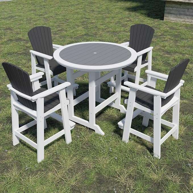 JUSTONE Set of 2 Outdoor Patio Chairs, Outdoor & Indoor Bar Stool with Armrests,2 Pack Patio Chairs for Porch Garden Backyard Poolside, HDPE Material Weather Resistant and Waterproof, Grey and White