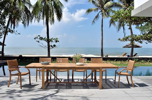 Amazonia Berlin 7-Piece Rectangular Extendable Patio Dining Set | Teak Finish | Ideal for Outdoors and Indoors