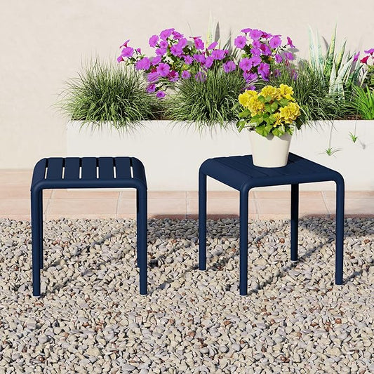 WestinTrends Playa Plastic Modern Outdoor Patio Accent Side Tables (Set of 2), Navy Blue