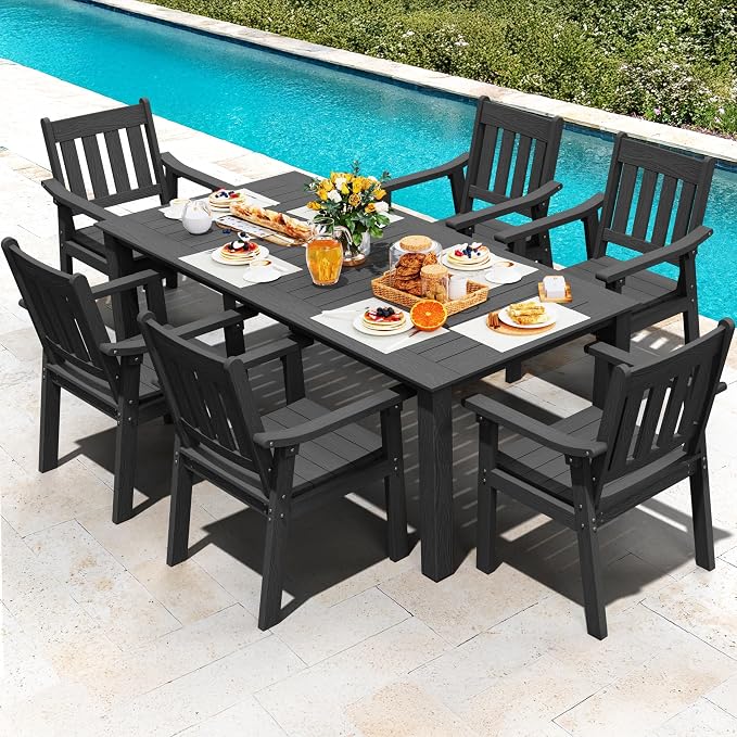 YEFU Patio Dining Chairs Set of 6: All Weather Outdoor Dining Chairs with Wide Curved Seat and Backrest - Outdoor Furniture Plastic for Outside Backyard/Garden/Porch/Deck 350lbs Capacity Black