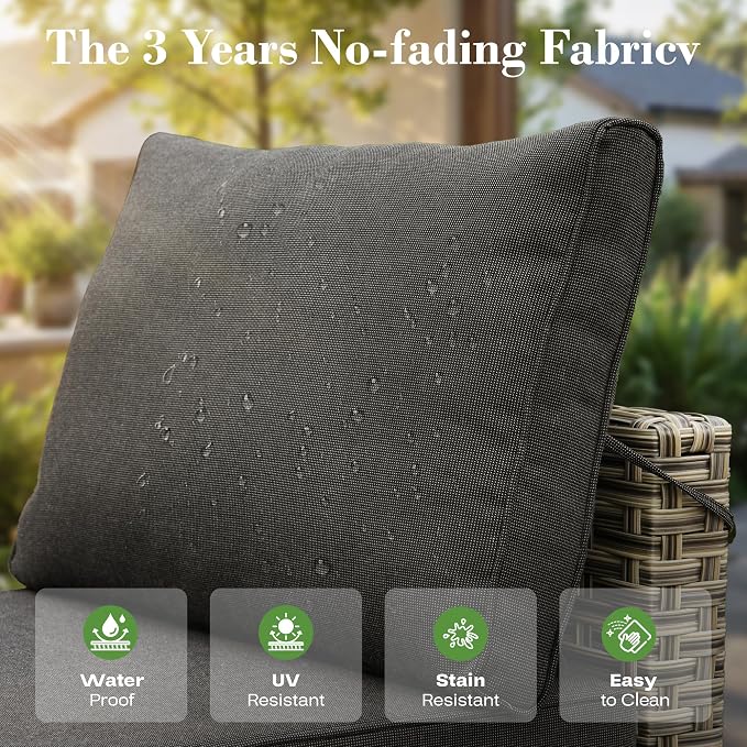 5 Piece Outdoor Patio Furniture with Glowing Coffee Table, Rattan Wicker Conversation Set with Sofa, Sectional Single Chairs for Outside Porch Balcony Backyard Pool,Black