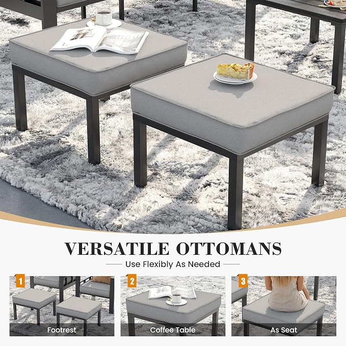 UDPATIO Aluminum Outdoor Furniture Set with 2 Ottomans, 6 Pieces All-Weather & UV-Resistant Patio Sectional Sofa Set for Deck, Backyard, Poolside, Light Gray