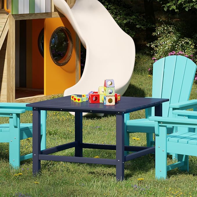 WestinTrends Malibu Kids Outdoor Patio Furniture HDPE 31" Wide Square Dining Table, Navy Blue