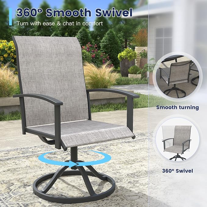 VICLLAX Outdoor Table and Chairs Set for 6, Patio Dining Set of 50" Metal Round Patio Table with Umbrella Hole & 6 Swivel Outdoor Dining Chairs for Backyard Lawn, Grey & Antique Grey
