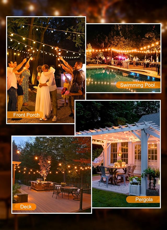 Outdoor String Lights, 100FT 100+2 G40 Bulbs Shatterproof Patio Lights | IP65 Waterproof Dimmable Hanging Connectable Globe LED Outdoor Lights for Backyard, Bistro, Porch, Deck, Balcony