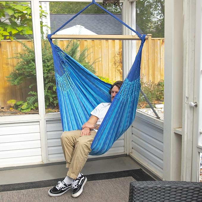 Vivere Cotton Double Wide Hammock Chair - Soft, Durable, Easy Setup with Wood Spreader Bar - 330 lb Capacity