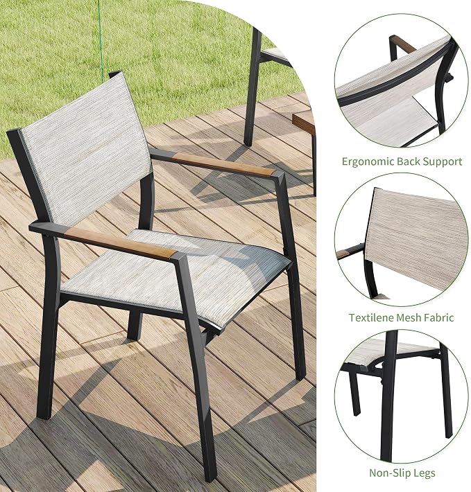 9 Piece Outdoor Dining Set, Expandable Outdoor Patio Dining Table Set for 6-8 Person, Aluminum Outdoor Table and 8 Chairs with Textilene Fabric & Armrest for Patio, Garden, Lawn, Deck(Brown)