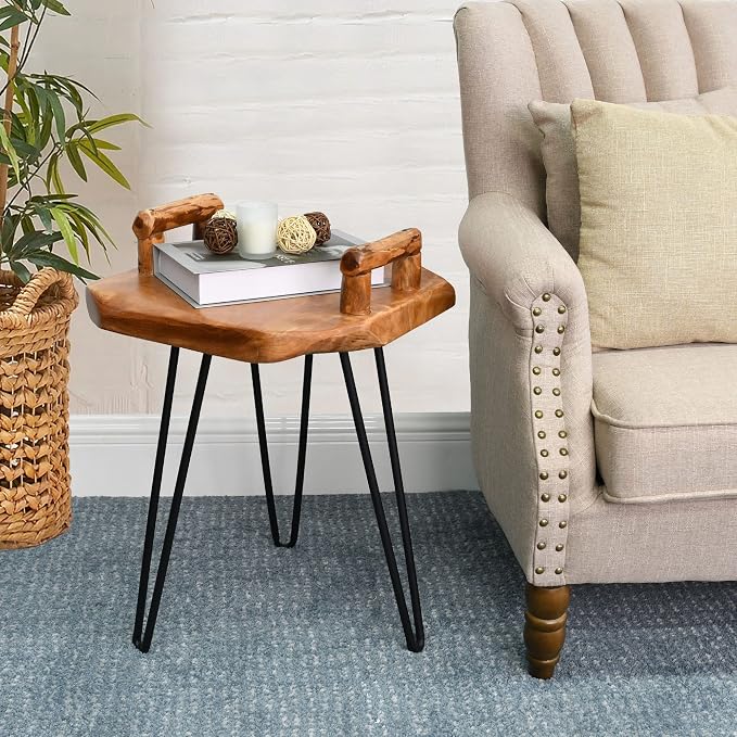 Natural Shape Plant Stand Cedar Wood Tray Table 15.6" x 15.6" x 20" H Vintage Outdoor Coffee Live Edge End Table Solid Rustic Side Tables for Living Room Patio Bedroom Accent Stool Home Décor