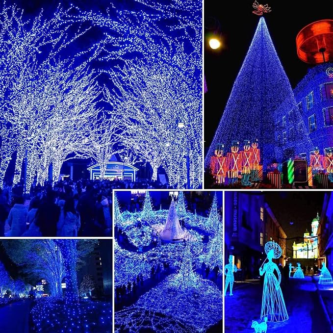 Solar String Lights Outdoor 2 Pack 170FT 480 LED Solar Christmas Light Blue | 8 Modes, Auto On/Off, Memory Function, Waterproof Solar Twinkle Lights for Outside Xmas Tree Garden Party Christmas Decor