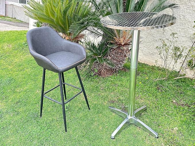 BTEXPERT Set of 5 – 45" Bar Height Round Flip-Top Aluminum Tables with 23.75" Stainless Steel Surface, Commercial-Grade Indoor/Outdoor Furniture for Restaurants, Cafés & Patios, 25.75" Base