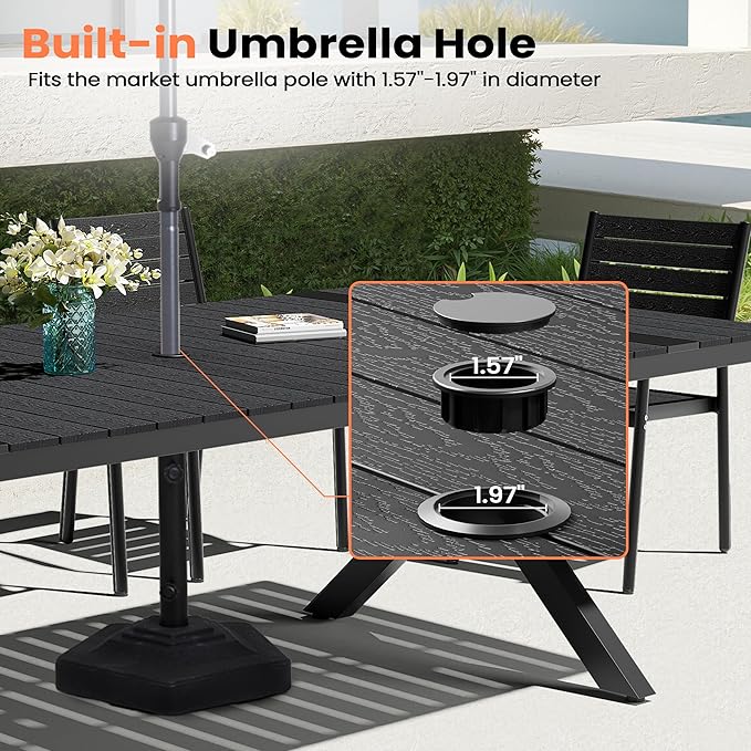 Pellebant 11 Piece Patio Table and Chairs Set for 10, Aluminum Outdoor Dining Set with Umbrella Hole, Stackable Dining Chairs & 94" Dining Table, Black