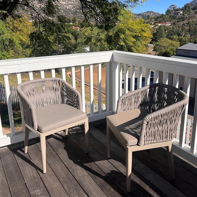 PURPLE LEAF 7 Pieces Outdoor Dining Set Patio Table and Chairs Set Aluminum Wicker Rattan Patio Furniture Set for Lawn Garden Porch Champagne