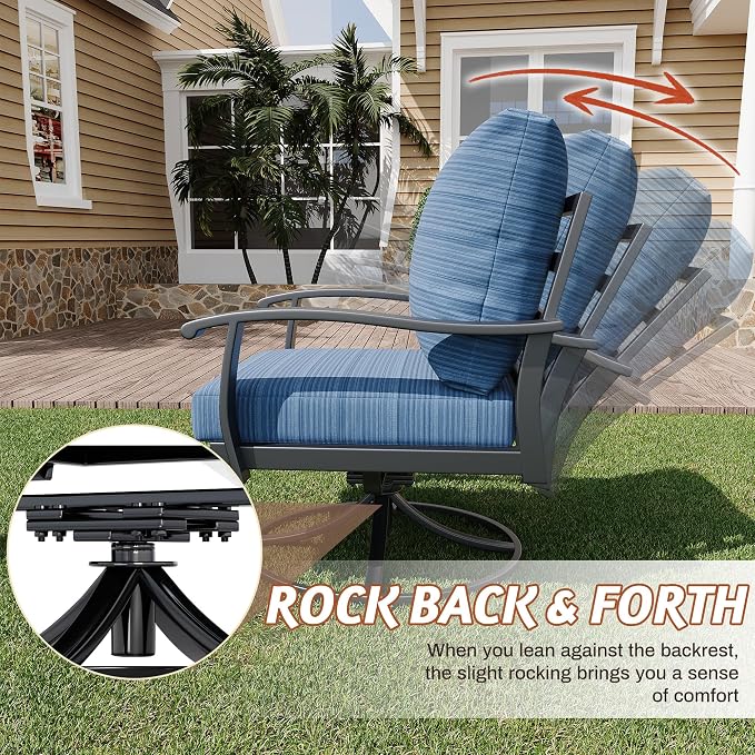 HOMREST Patio Furniture Sets 4 PCS Outdoor Metal Conversation Sets, 360 Degree Swivel Rocking Chairs Patio Conversation Set with Coffee Table and 3-Seat Sofa for Garden, Deck and Poolside