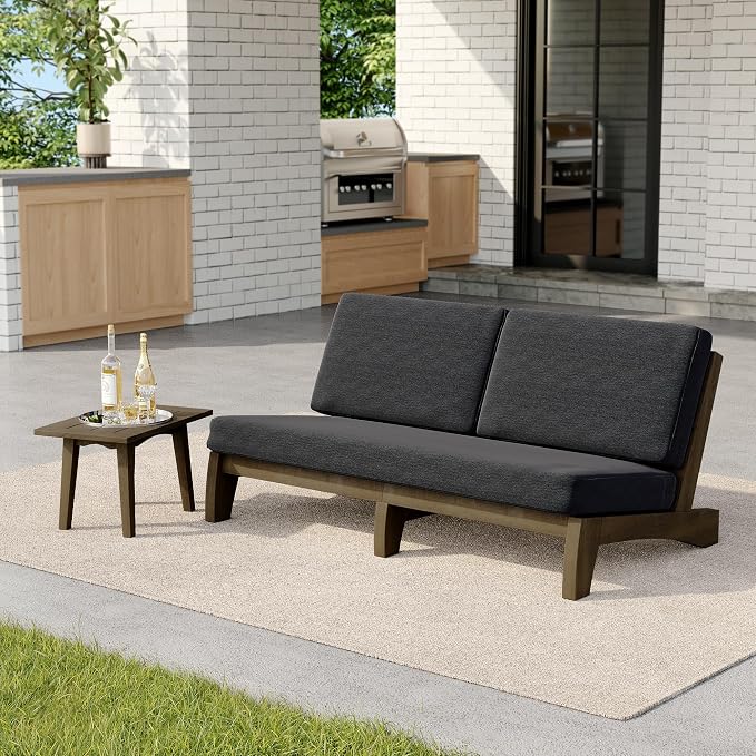 2 Pieces Patio Furniture Sets, All-Weather Outdoor Wood Bistro Set Patio Conversation Side Table Chiars and Patio Loveseat for Balcony, Backyard