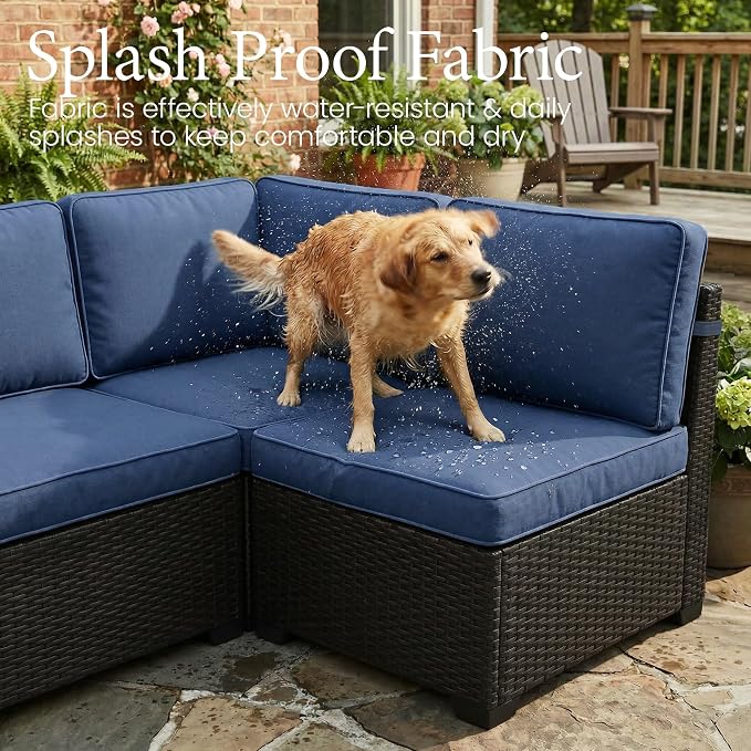 LayinSun 7 Pieces Outdoor Patio Furniture Set with 44" Fire Pit Table Rattan Sectional Sofa Conversation Sets