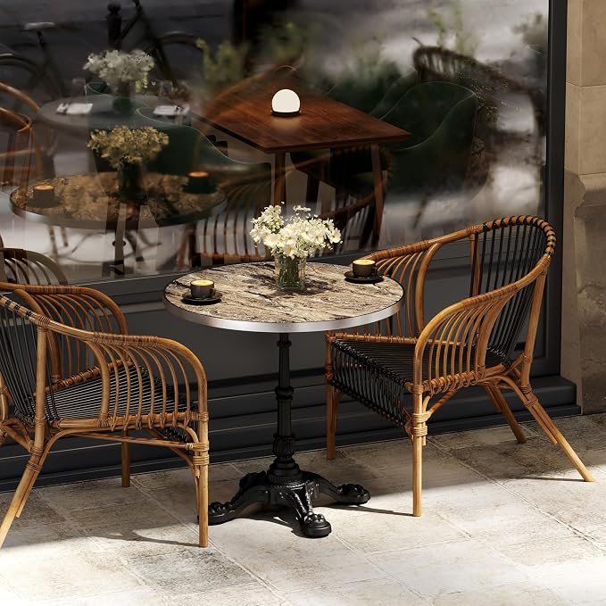 extrasleep 31.5" Bistro Table for Patio, Round Outdoor Dining Table with Cast Iron Style Pedestal Base, Tulip Table for 2-4 Person, Vintage Faux Marble Cafe Kitchen Table for Yard, Balcony, Garden