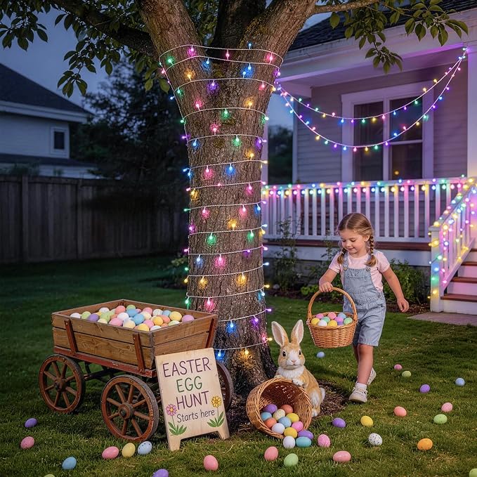 JMEXSUSS 168ft 600 LED Easter Lights Outdoor Indoor Clear Wire | Pastel String Lights with Remote, Multicolor Easter Christmas String Lights Plug in for Bedroom Tree Room Party Decorations