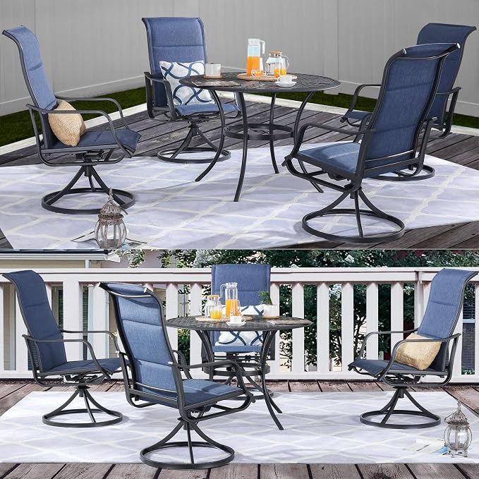 Patio Dining Set 5 Pieces Outdoor Furniture Sets Swivel Rocker Chairs Metal Round Table with All Weather Frame (5Pcs, Blue)