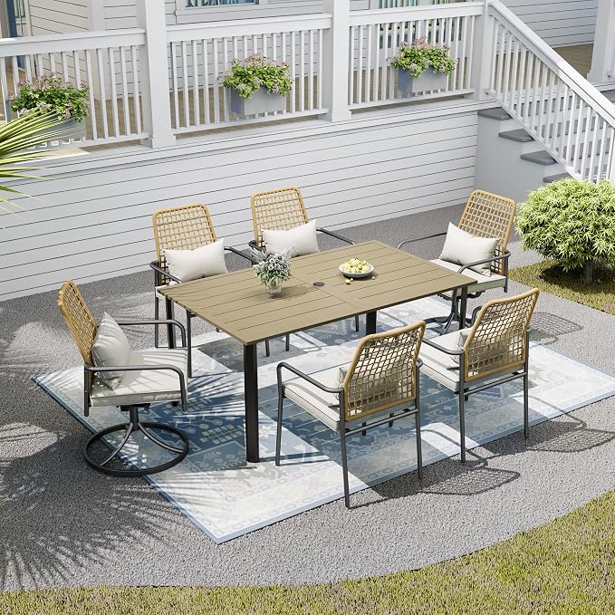 Patio Table for Garden Backyard Use,63" x 38" Large Weather-Resistant Outdoor Dining Table for 6 Person