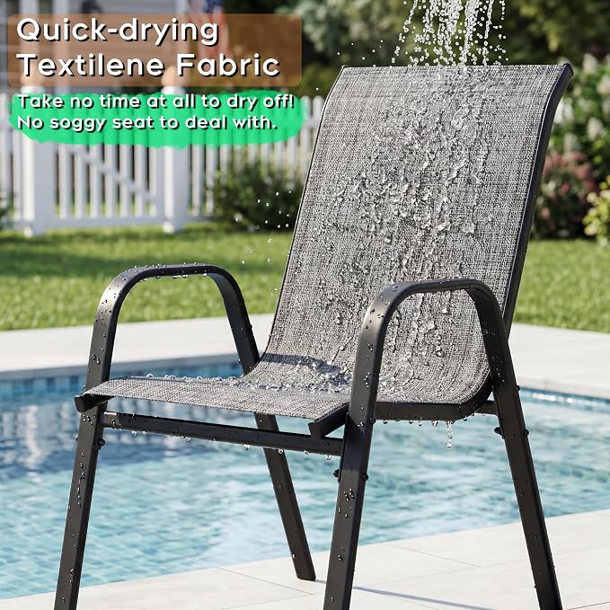 Outdoor Dining Set for 4, Patio Metal Table and Chairs Set with 1.97'' Umbrella Hole, 5pcs Patio Furniture Set 37.8”x37.8” Dining Table Set with Stackable Chairs for Backyard Pool Deck