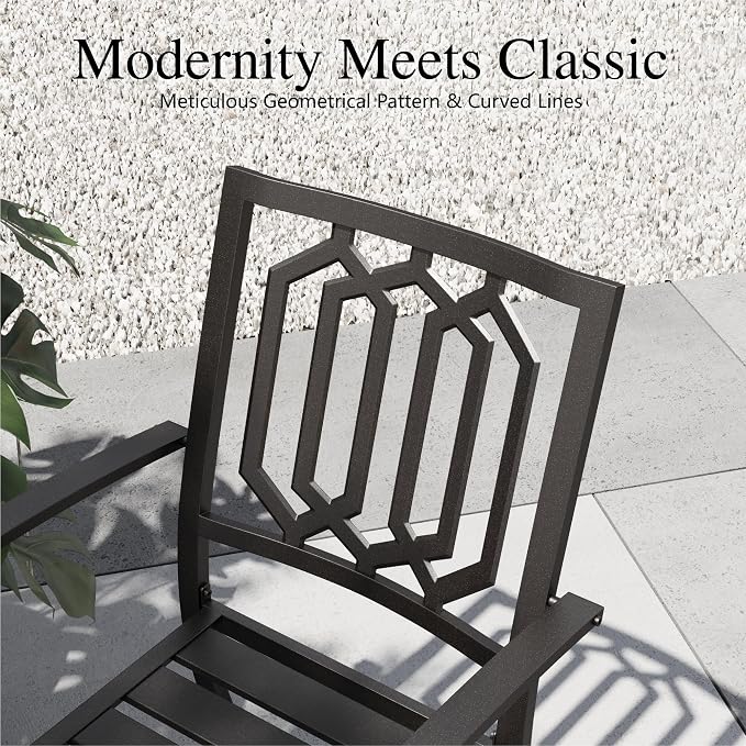 Sophia & William 7 Piece Outdoor Table and Chairs Patio Dining Set Metal Patio Table Furniture Set with Large Rectangular Dining Table for 6 Person and Stackable Outdoor Chairs Support 300LBS (Balck)