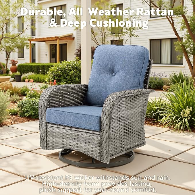 CAODOC 6 Pieces PE Wicker Patio Furniture Set, Outdoor Sectional Sofa with Swivel Chairs, Modern Rattan Conversation Set for Yard, Garden, Lawn, Deck, and Backyard