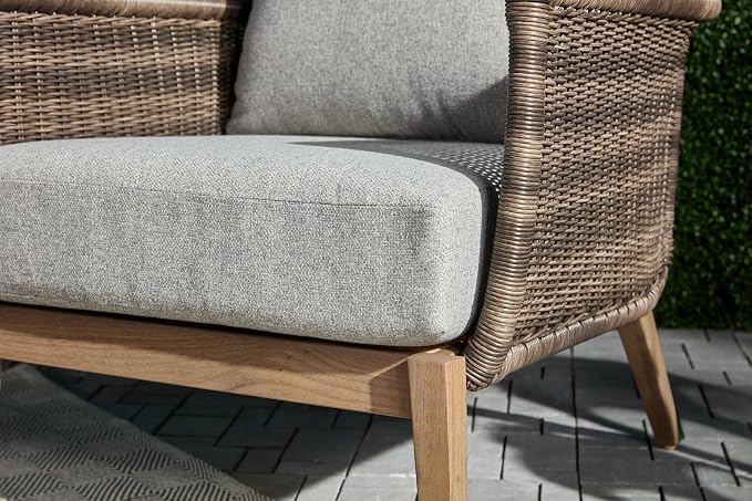 4-Piece Wicker Steel Outdoor Conversation Set, Patio Furniture Set with Coffee Table and Removable Grey Cushions, Modern Sectional Sofa for Backyard, Garden & Lawn