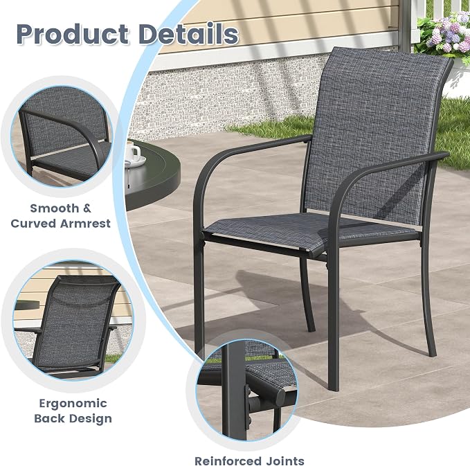 VICLLAX 9 Pieces Patio Outdoor Dining Set, 70" Outdoor Rectangular Metal Dining Table with Umbrella Hole and 8 Stackable Textilene Chairs for Lawn, Garden, Porch, Black/Grey