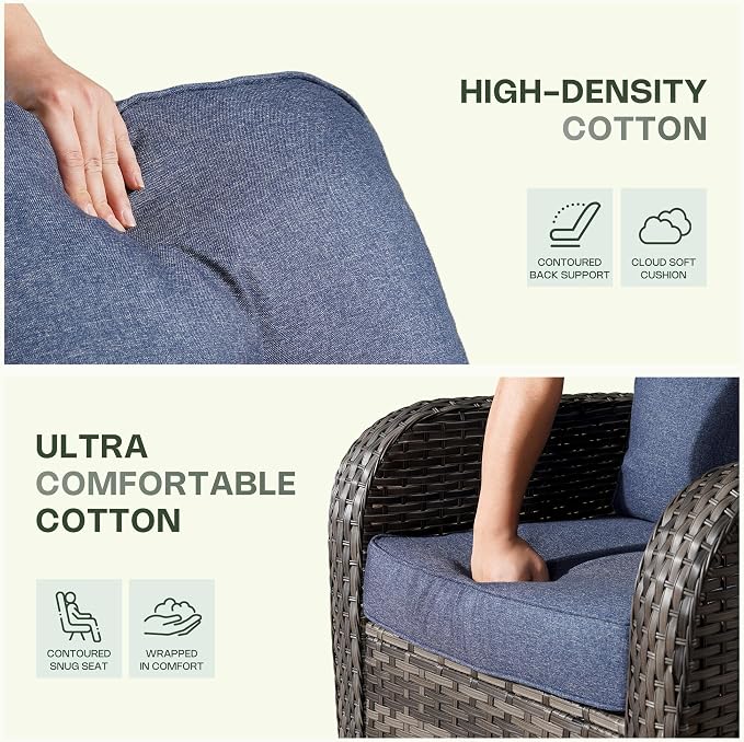 6-Piece Patio Furniture Set, Outdoor Wicker Furniture with Coffee Table, All Weather High Back Loveseat Patio Chairs, Modern Rattan Outdoor Chairs Conversation Set for Porch, Garden,Denim Blue