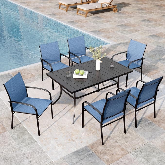 MIXPATIO Patio Dining Set 7 Piece Outdoor Furniture Set with Metal Patio Dining Table with Umbrella Hole for Deck Garden Backyard Lawn Poolside