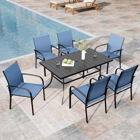 MIXPATIO Patio Dining Set 7 Piece Outdoor Furniture Set with Metal Patio Dining Table with Umbrella Hole for Deck Garden Backyard Lawn Poolside
