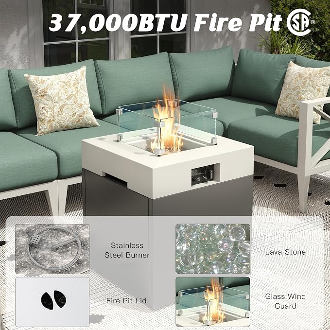 Aluminum Outdoor Patio Furniture Set with Fire Pit, 10-Piece Outdoor Sectional with 5.2" Thick Cushions, Patio Conversation Sets for Backyard,(White,8 Seats)