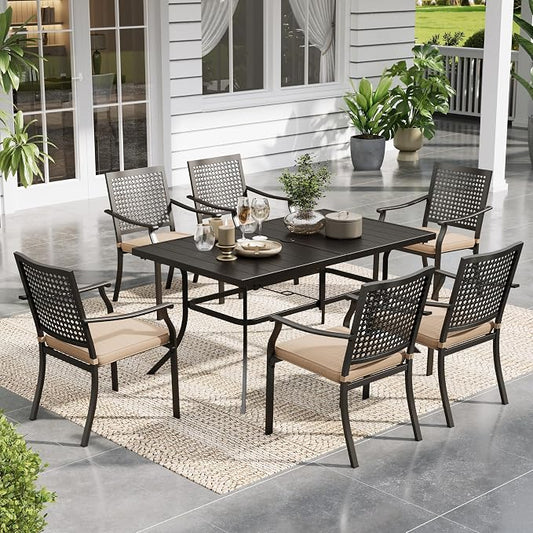 Sophia & William Patio Table and Chairs Set, Outdoor Dining Set for 6, 7 Piece Metal Patio Furniture, 60" Black Rectangular Table(Beehive)