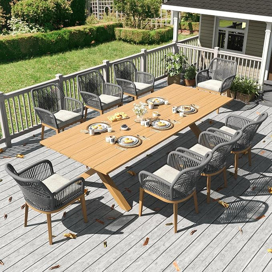 LayinSun Outdoor Dining Set for 8, 9 Pieces Patio Furniture Sets with Aluminum Dining Table and Rope Weave Chairs
