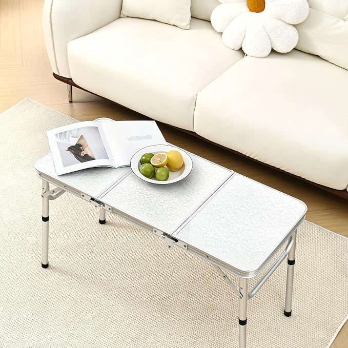 Yriuat Folding Camping Table 3ft Portable Picnic Table Adjustable Height Small Card Table Aluminum Foldable Lightweight with Carry Handle for Outdoor Indoor Hiking Camp BBQ Beach